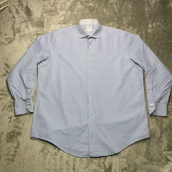 Brooks Brothers Makers Shirt 17-35 Made in USA Blue Check Dress Shirt All Cotton - Picture 1 of 11